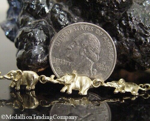14k Yellow Satin Gold Detailed Trunk Up Elephant Link Bracelet 7.7 gram 8mm 7.5"