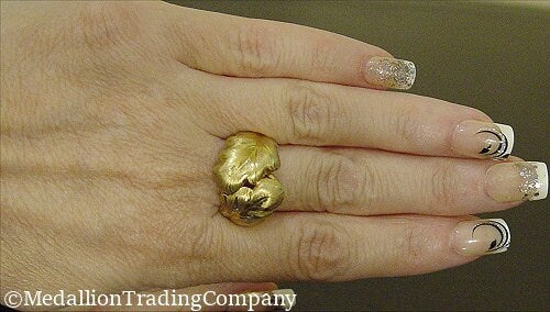 14k Brushed Yellow Gold Florentine Etched Leaf Wrap Bypass Palm Leaves Ring Sz 9