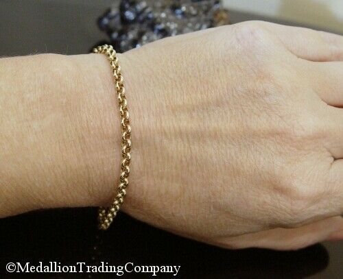 14K Yellow Gold 4 mm Round Circle Belcher Rolo Cable Link Bracelet 7.5 inch