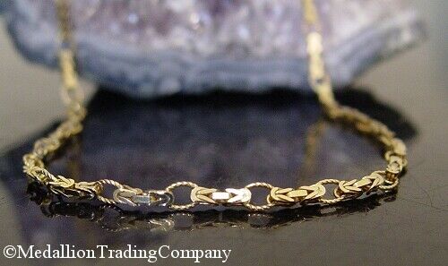 14k Solid Yellow Gold 4mm Byzantine Link Twist Oval Chain Necklace 15.5" 9.5 gr