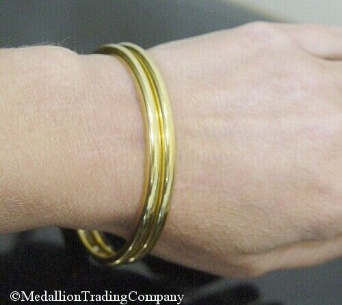 Milor 14k yellow gold 4mm plain 7.5 inch medium stacking bangle bracelet set