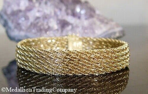 14k yellow gold 14mm 5 row sparkle rope twist woven mesh bracelet  8.7 gr 7.25"