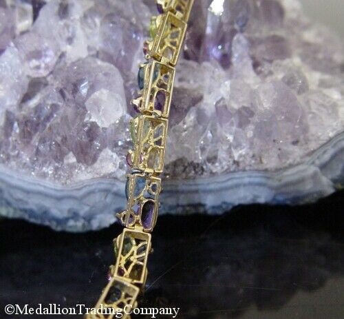 14k gold multi gem tanzanite peridot citrine amethyst mosaic tennis bracelet