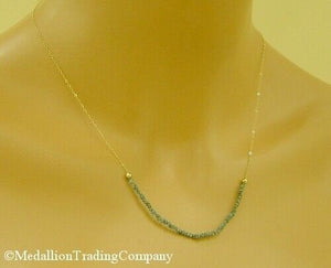 14k solid yellow gold rough raw blue diamond bead bar cable chain layer necklace