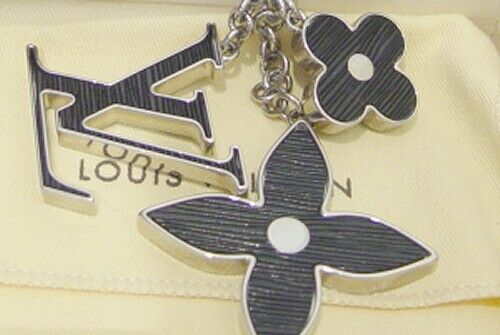 LOUIS VUITTON Black Epi Bijoux sac Fleur De Monogram Bag Charm Stainless +Box