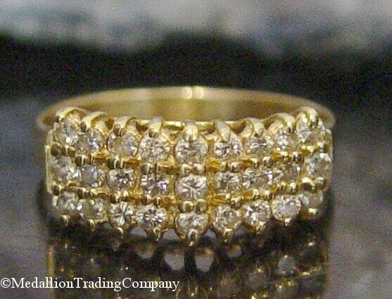 14k Yellow Gold .54 Carat Diamond Pyramid 3 Row Stack Ring Size 6