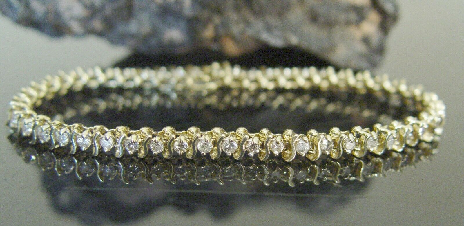 14k Solid Yellow Gold 1.7 Carat Diamond S Link Tennis Bracelet 12.14 Grams S1-2