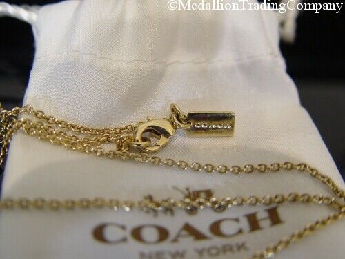 100% Authentic Coach Gold Chain Necklace Charm Holder Ring 28 Inch + Bag