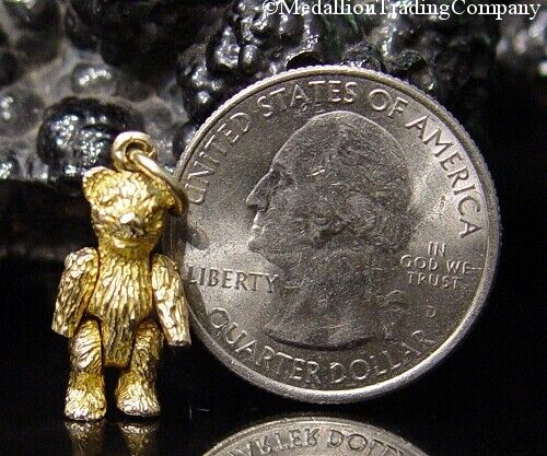 14k Yellow Gold 3d Moveable Teddy Bear Moving Arms & Legs Charm Pendant 4.75 grm