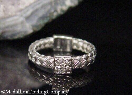 Authentic 18k Roberto Coin White Gold Primavera Basket Weave Braid Diamond Ring