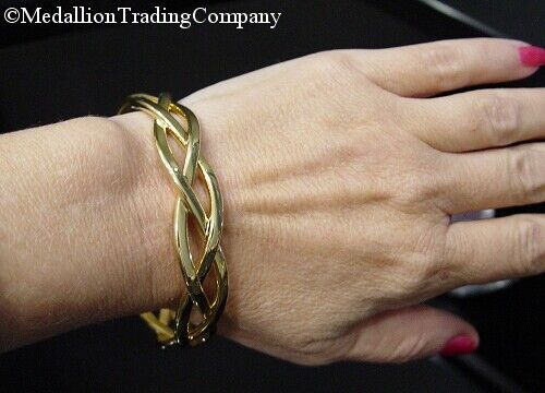 Milor 14K Yellow Gold Resin 14mm 7.5 Inch Medium Braided Twist Bangle Bracelet