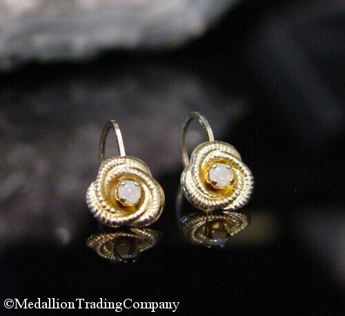 10k Yellow Gold Blue Welo Opal Swirl Flower Minimalist Hook Earrings