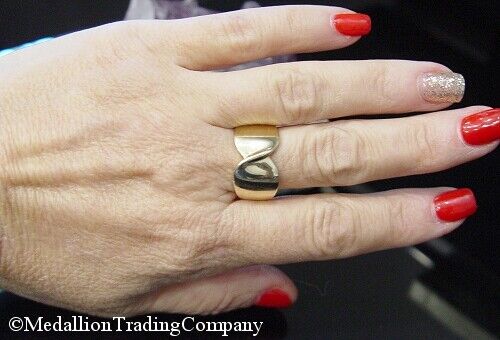 14k Solid Yellow Gold Wave Swirl 12mm Wide Band Ribbon Size 8 Ring Italy