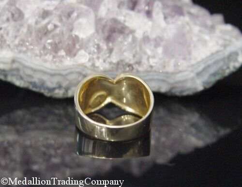 14k Solid Yellow Gold Wave Swirl 12mm Wide Band Ribbon Size 8 Ring Italy