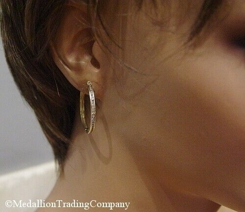 14k Yellow Gold 1.2 Carat Channel Set Diamond 30mm Inch 2.5mm Hoop Earrings