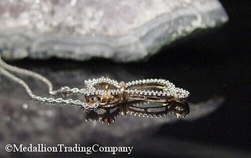14k White & Rose Gold Pave' Diamond Kitty Cat Slide Pendant +16" Chain Necklace