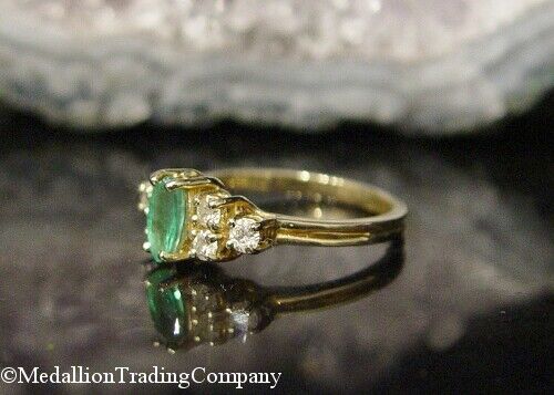 14k Yellow Gold Light Vivid Green Marquise Emerald Diamond Ring .70 Carat Size 6