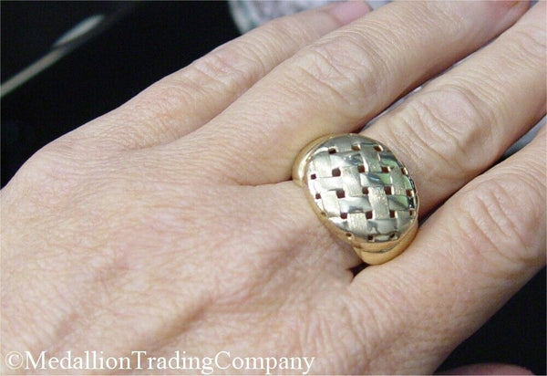 14k Solid Yellow Gold Large Basket Braid Weave Dome Ring .65 inches Wide Size 7