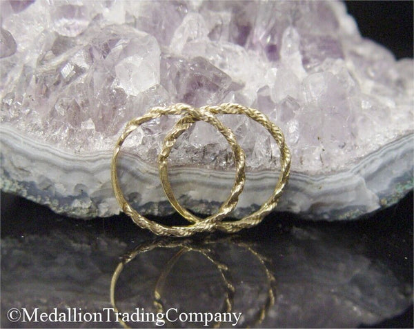14k Solid Yellow Gold Rope Twist Stacking Bands Set of 2  Ring Size 5.5 4mm Wide