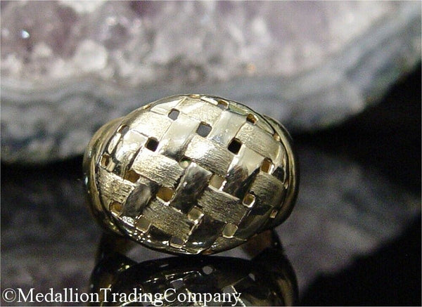14k Solid Yellow Gold Large Basket Braid Weave Dome Ring .65 inches Wide Size 7