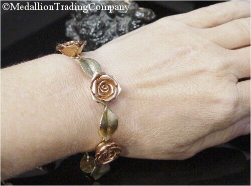 14K Yellow & Rose Gold Flower Blooms One of a Kind Roses Bracelet 24+grams