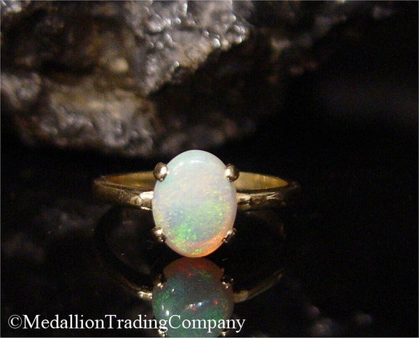 14k Yellow Gold  AAA Welo Blue Opal Prong Set 9mm Plain Solitaire Ring size 6