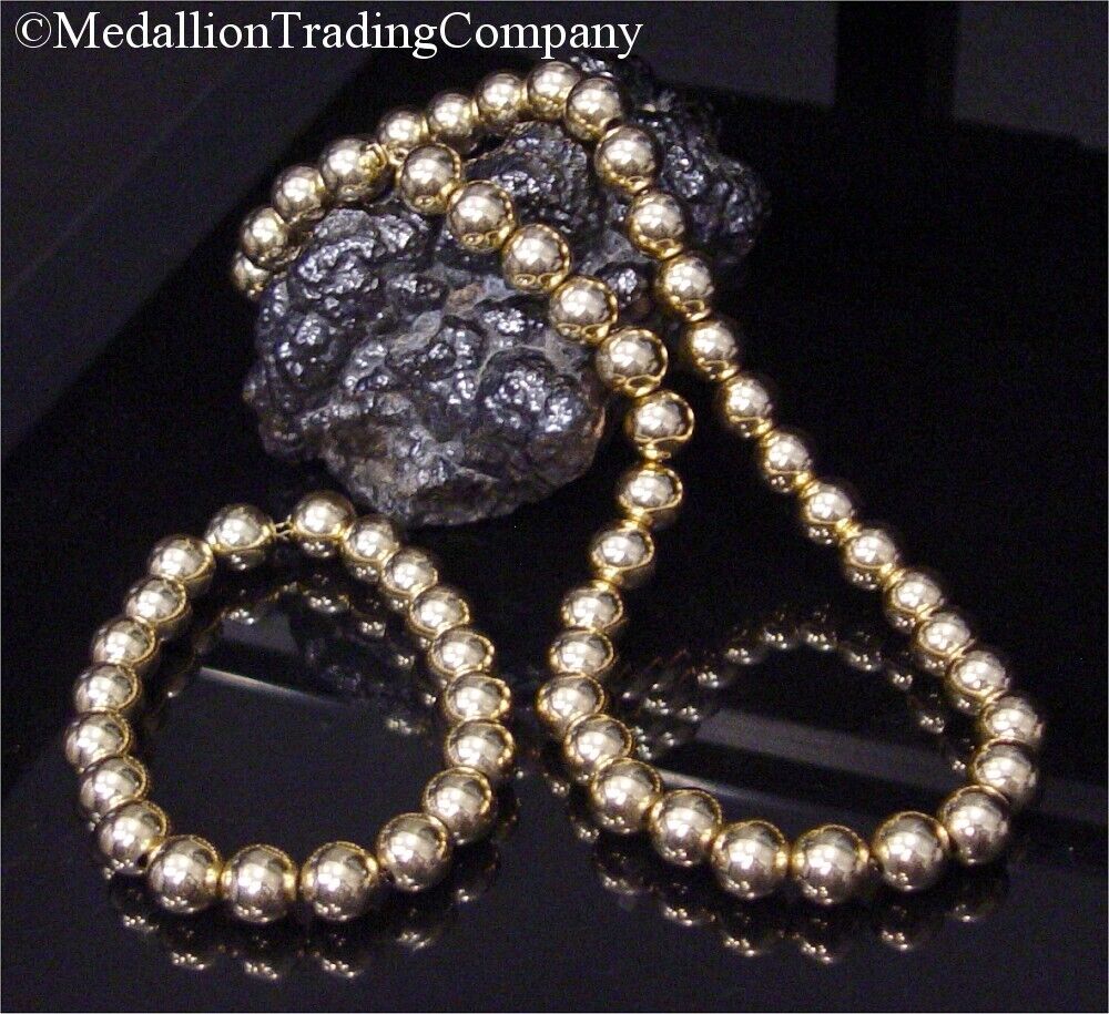 14k 16k Yellow Gold 10mm Add a Bead Ball Strand Necklace Bracelet Set 50 grams