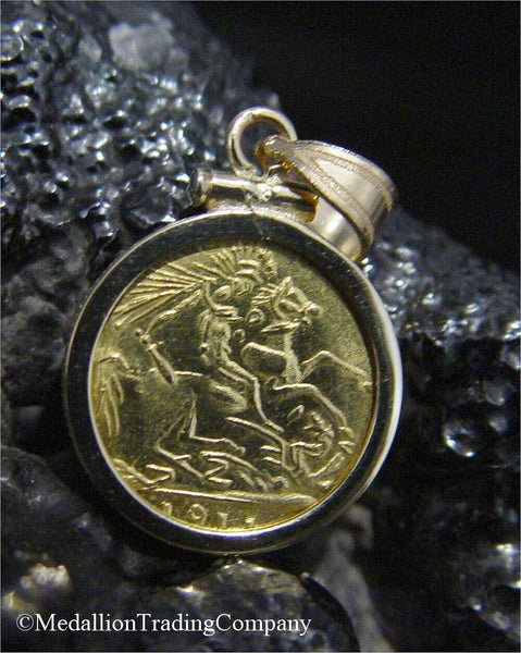 14k 21K Rep. King St. George Sovereign Dragon Coin Reversible Screw Top Pendant