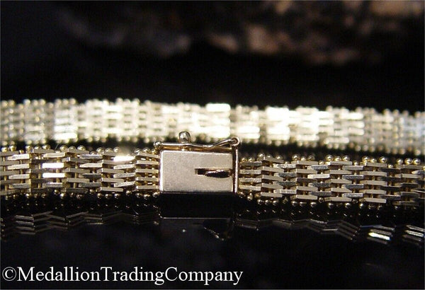 14K Solid Imperial Gold Riccio Mirror Bar Railroad Bracelet 8 inch 6mm 13.6 gram