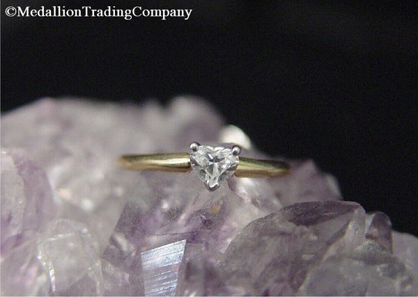 14k Yellow Gold .29 Carat Heart Diamond Prong Set Solitaire Engagement Ring