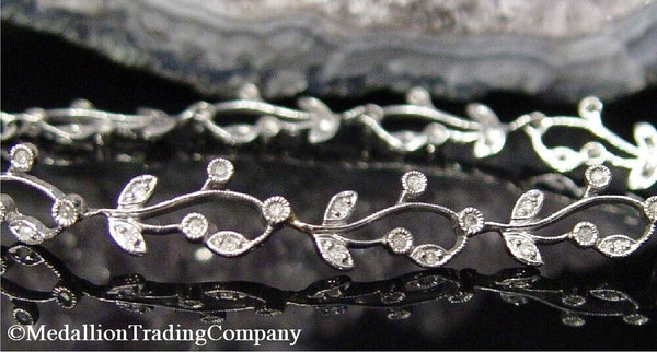 14k White Gold Diamond Leaf Vine Scroll Line Tennis Bracelet Scrap/Repair 6 gram