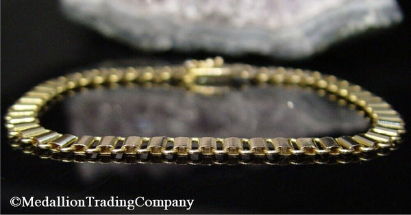 Unique 14k Yellow Gold 6.5mm Wide Flat Oval Bar Link Layer Bracelet 9+ Grams