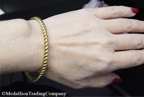 Soave Oro 14K Yellow Gold Resin 4mm Twist Rope  Slip On Bangle Bracelet