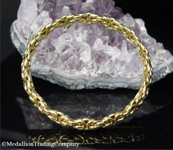 Milor Oro 14K Yellow Gold Resin 8mm Byzantine Knot Slip On Bangle Bracelet