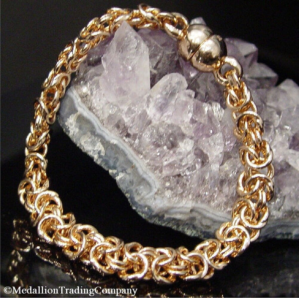 BOLD Milor 14K Rose Gold Resin 12mm Byzantine Knot Status Link Bracelet 8 Inch