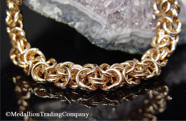BOLD Milor 14K Rose Gold Resin 12mm Byzantine Knot Status Link Bracelet 8 Inch