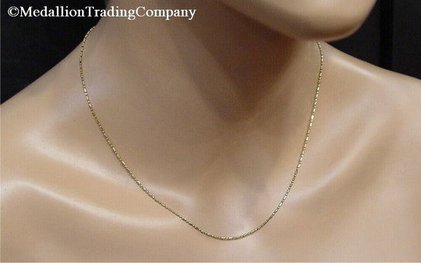 14k Solid Yellow Gold 1mm Sparkly Bead Ball Bar Chain 18 Inch Necklace