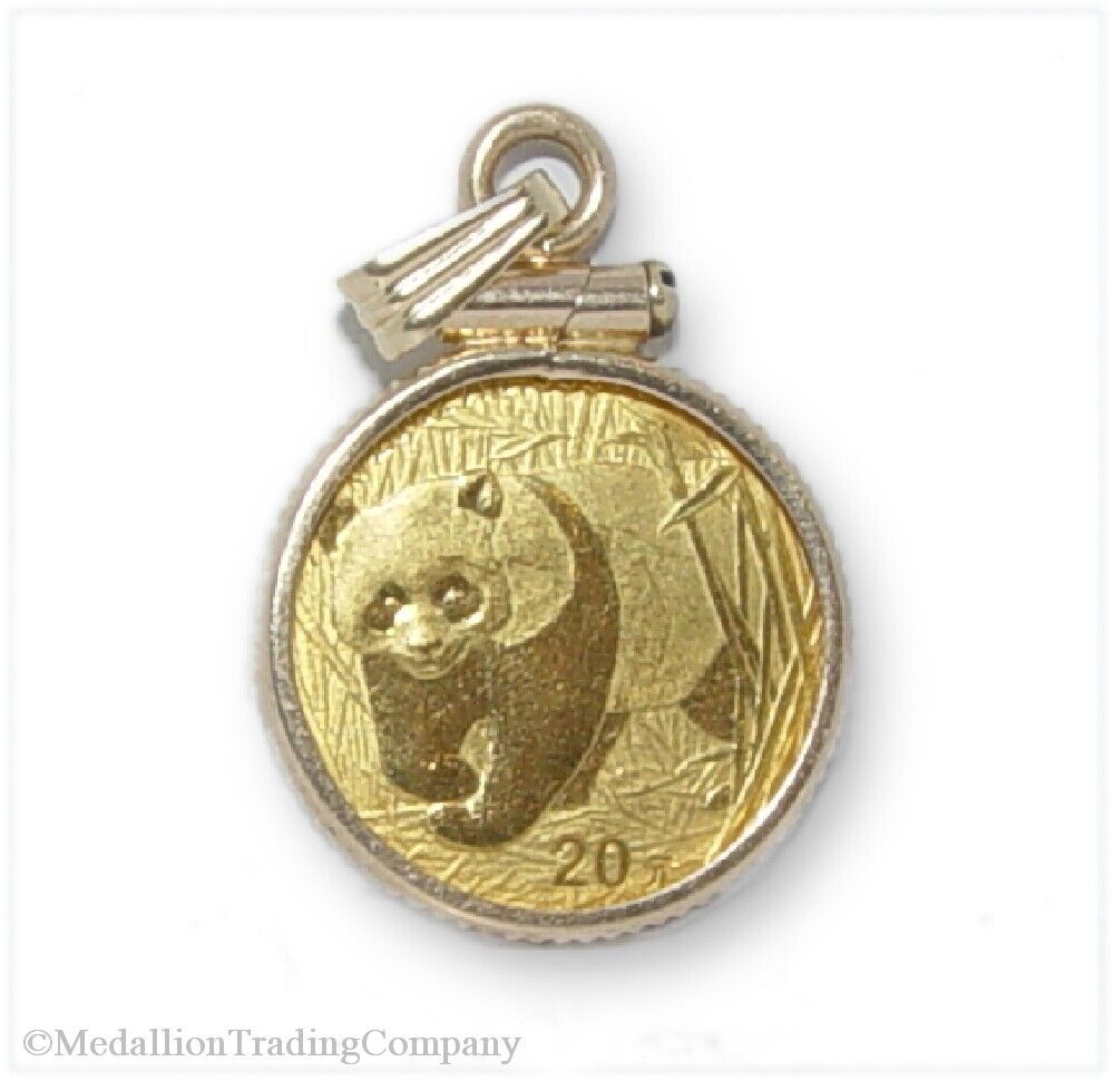2002 20 Yuan 24K Gold Chinese Panda Coin Reversible 14k Coin Edge Clip Pendant