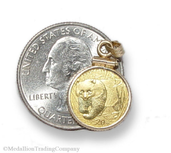 2001 20 Yuan 24K Gold Chinese Panda Coin Reversible 14k Coin Edge Clip Pendant