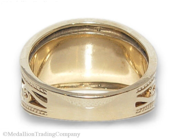 10k Yellow Gold 12mm Wide Byzantine Scroll Roman Etruscan Cigar Band Size 7 Ring