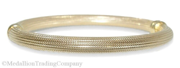 14K Yellow Gold 6mm Textured Mesh Weave Oval Hinged Clamper Bangle Bracelet