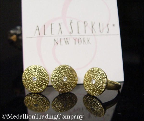 18k Yellow Gold Alex Sepkus Diamond 18mm Disk Shield Button Omega Back Earrings