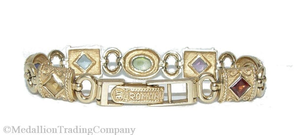 14K Yellow Gold AE Roman 6.5" Multi Gemstone Etruscan Bracelet Small Wrist