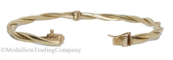14K Yellow Gold 4mm Plain & Twist 6.75 Inch Stack Bangle Bracelet 5.65 grams