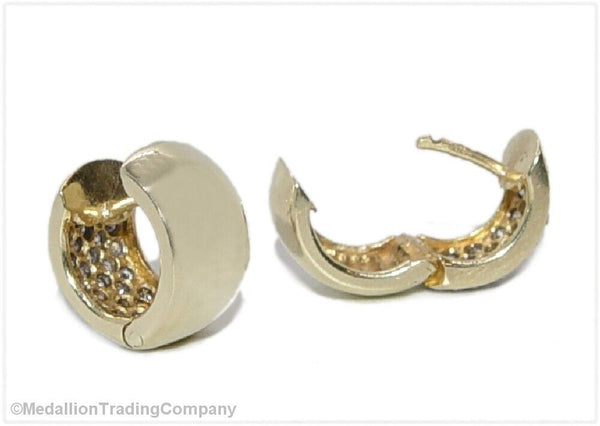 14k Yellow Gold .64 Carat Pave' Diamond 8.5mm Wide .55 Inch Huggie Hoop Earrings