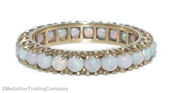 14k Yellow Gold Full Eternity Opal Line Prong Set 4mm Stack Band Ring size 6.5