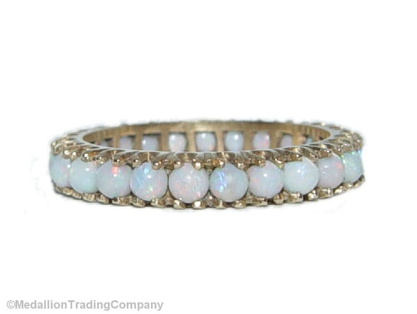 14k Yellow Gold Full Eternity Opal Line Prong Set 4mm Stack Band Ring size 6.5