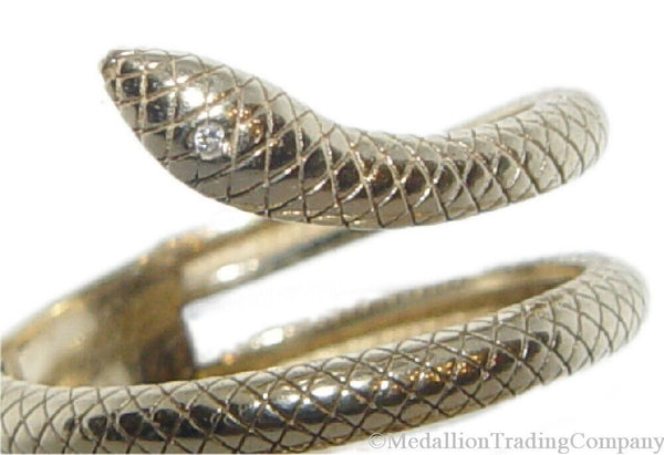 14k Yellow Gold Coiled Serpent Snake Diamond Bypass Wrap Ring Size 6
