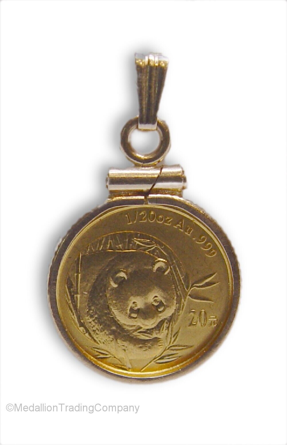 2003 20 Yuan 1/20 oz 24K Gold Chinese Panda Bamboo Coin Reversible 14k Pendant