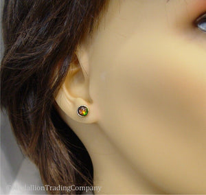 14k Yellow Gold Bezel Set Rainbow Ammolite Ammonite Round 7mm Stud Earrings